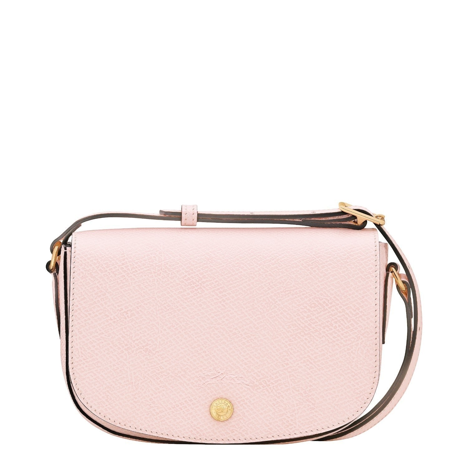Lieblingstasche Epure S light pink pebbled leather crossbody bag with gold hardware and adjustable strap.