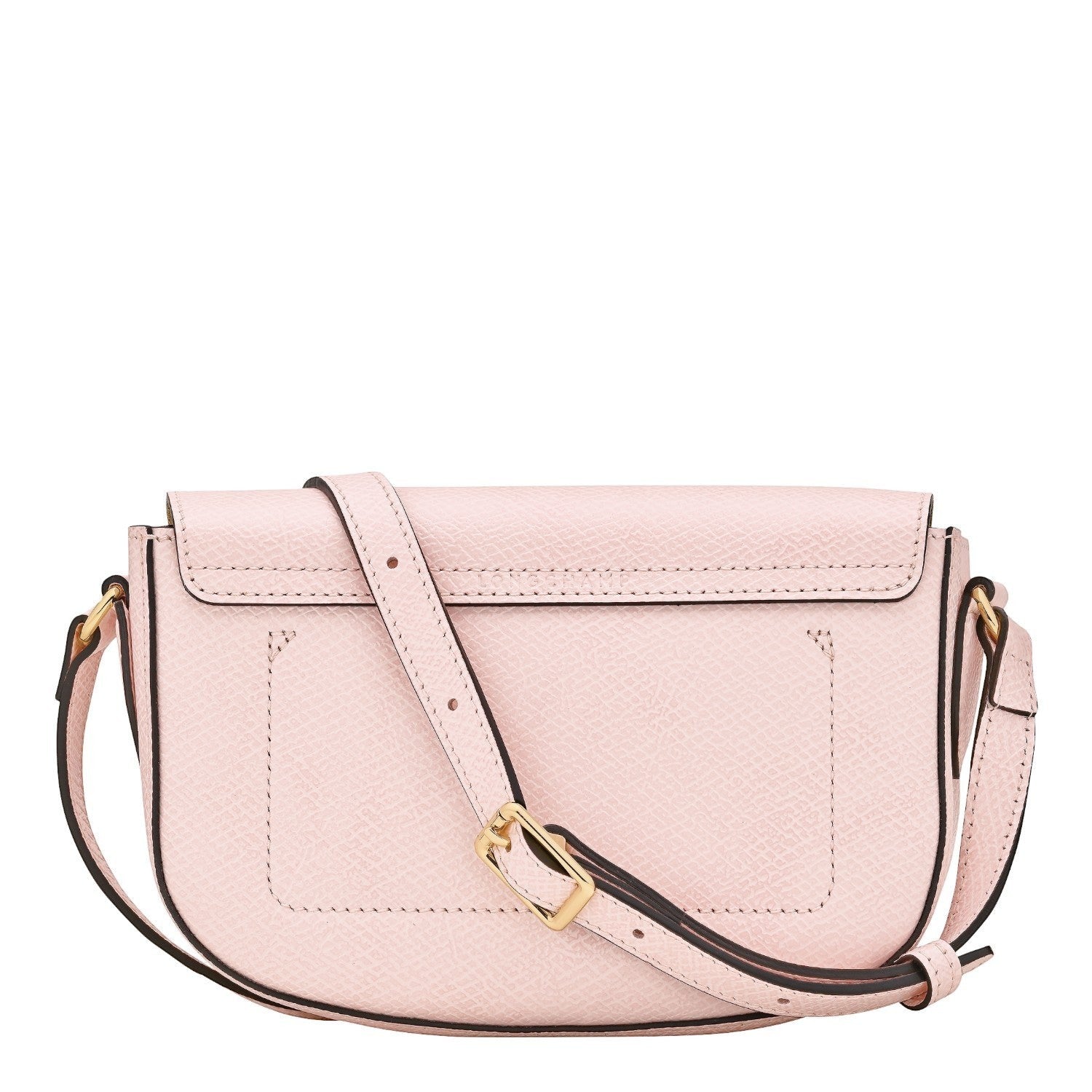 Lieblingstasche Epure S light pink textured leather crossbody bag with gold buckle.