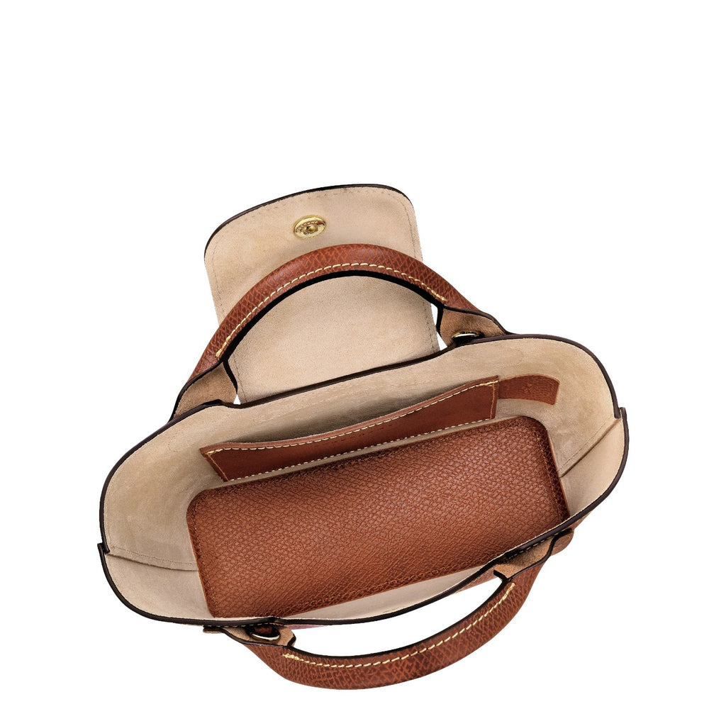 Lieblingstasche Epure XS brown pebbled leather handbag with top handles and interior pocket.