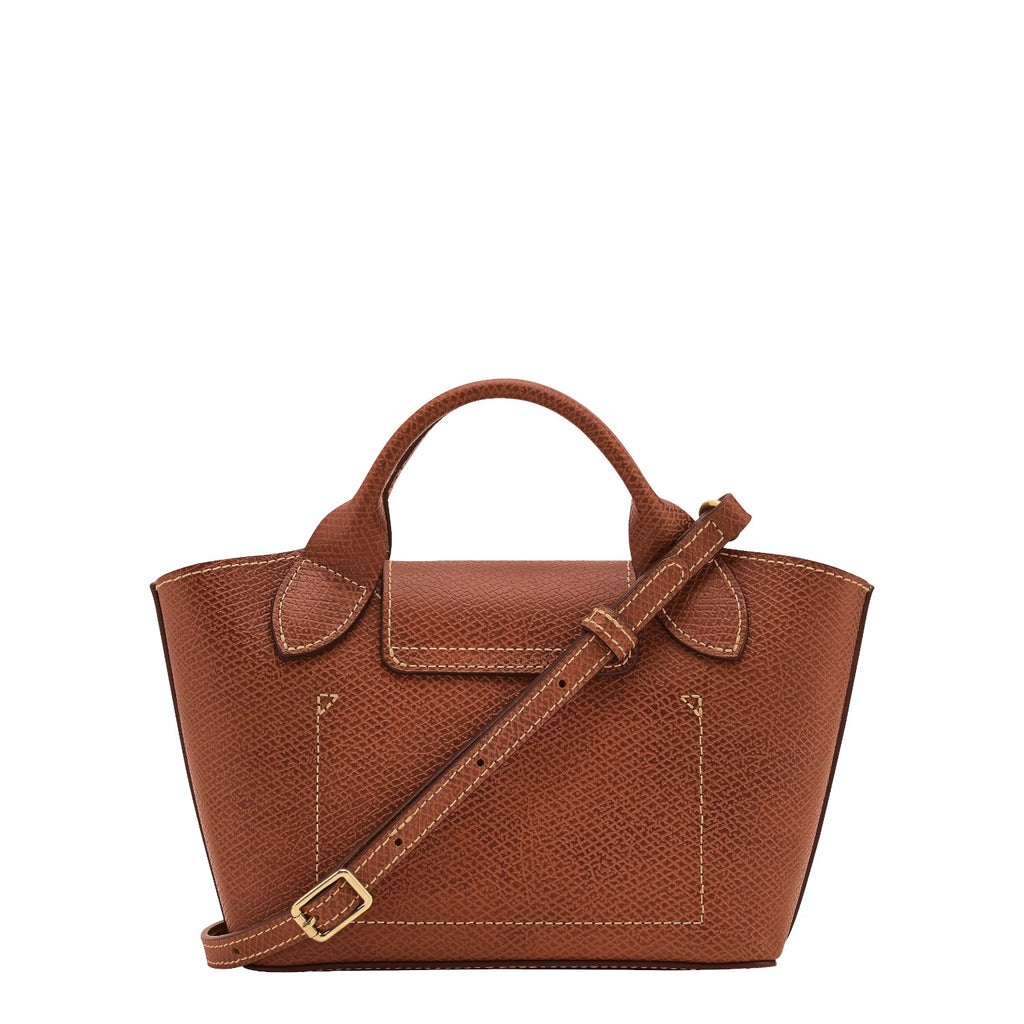 Lieblingstasche Epure XS brown leather handbag with top handle and adjustable shoulder strap.