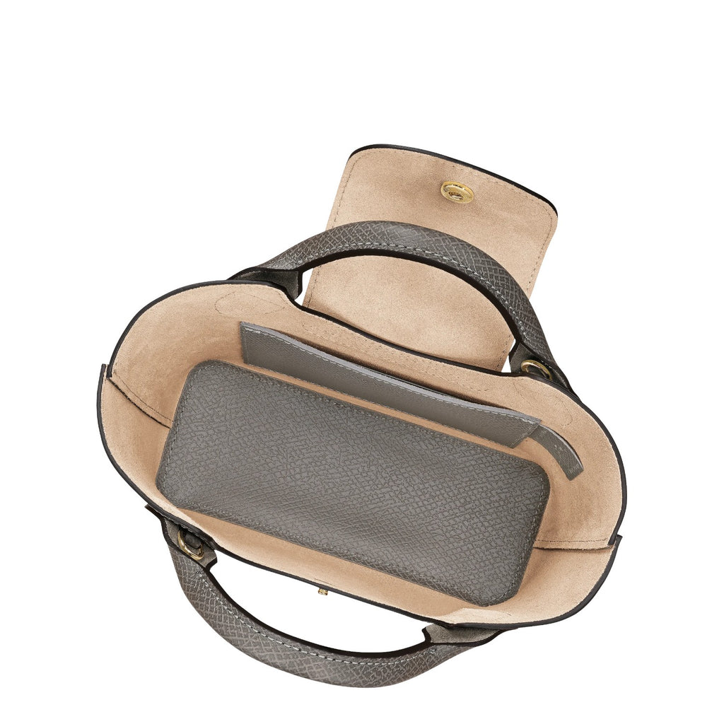 Lieblingstasche Epure XS grey textured leather handbag with top handles and a flap closure.