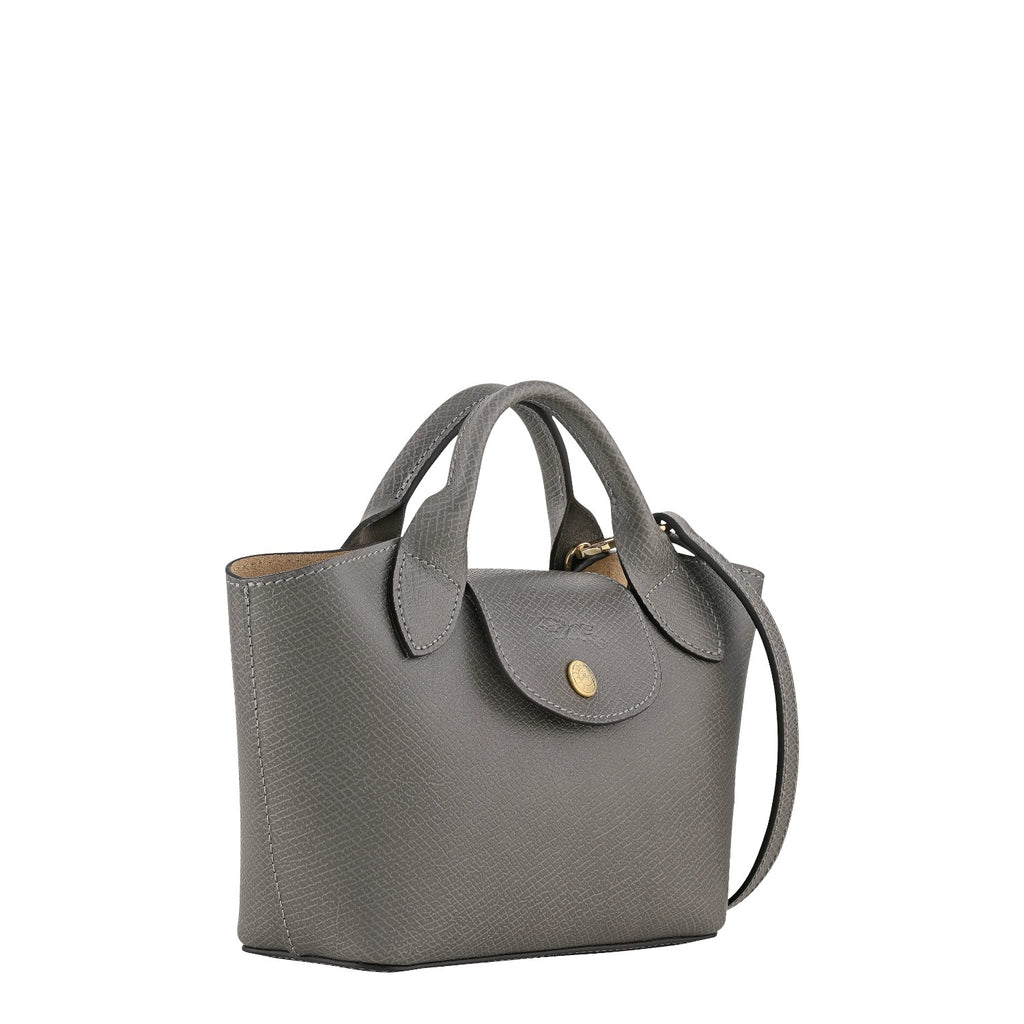 Lieblingstasche Epure XS grey leather handbag with top handles and a detachable shoulder strap.