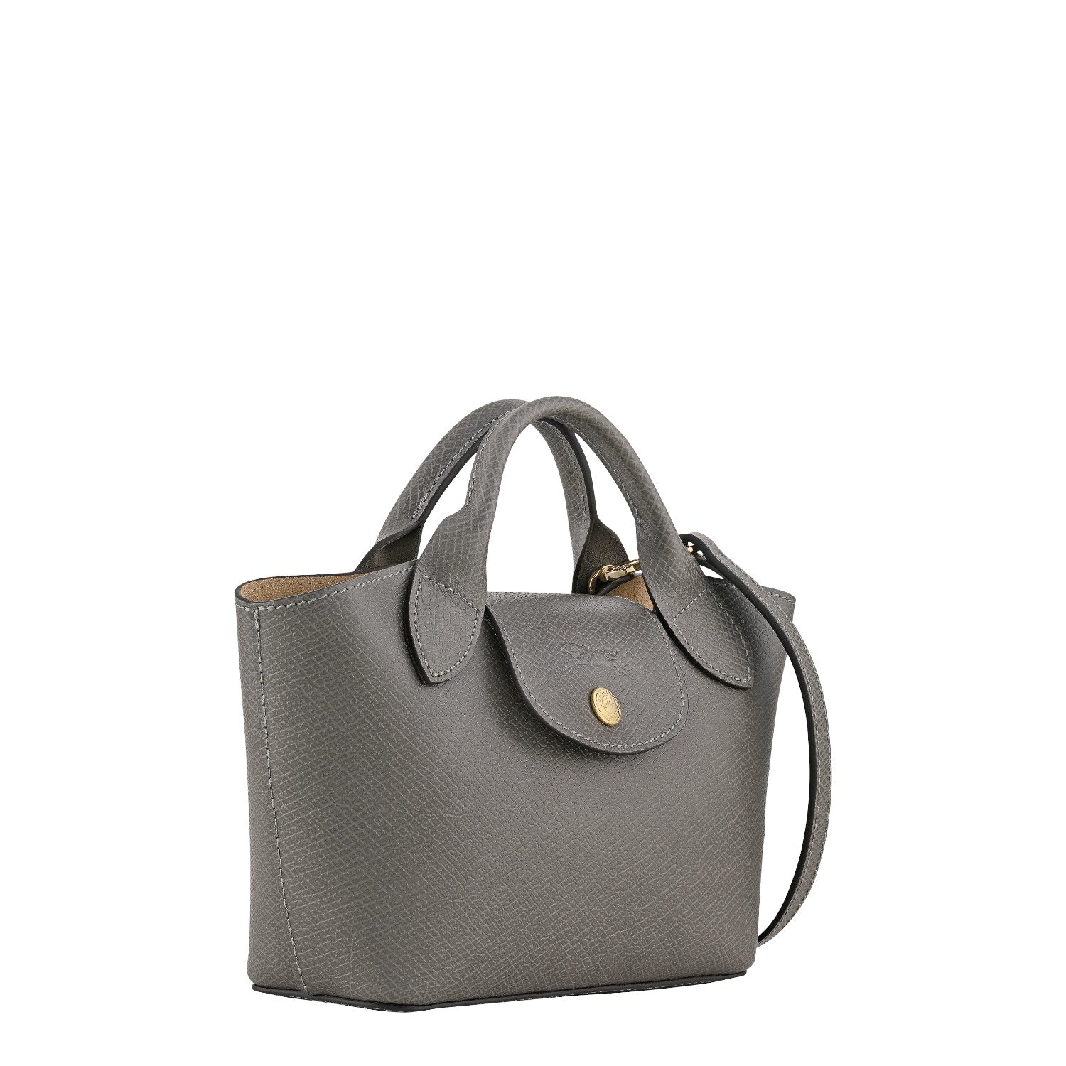 Lieblingstasche Epure XS grey leather handbag with top handles and a detachable shoulder strap.