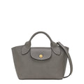 Lieblingstasche Epure XS grey leather handbag with top handle and adjustable shoulder strap.
