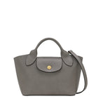 Lieblingstasche Epure XS grey leather handbag with top handle and adjustable shoulder strap.