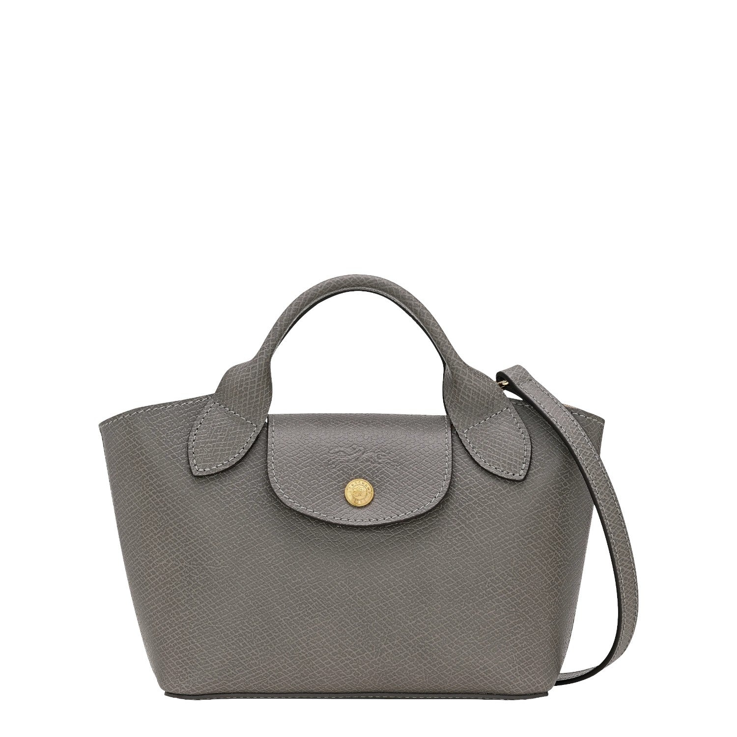 Lieblingstasche Epure XS grey leather handbag with top handle and adjustable shoulder strap.