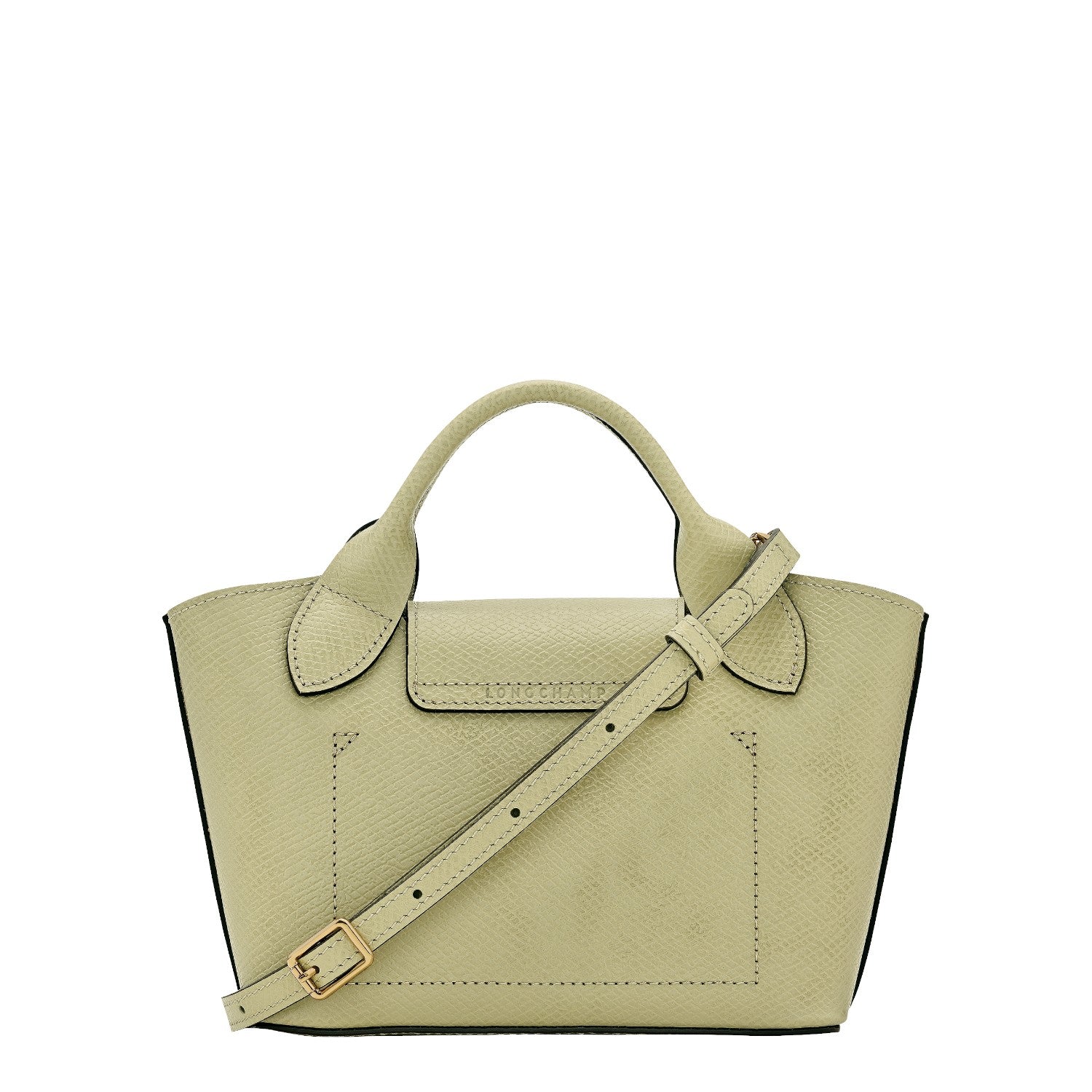 Lieblingstasche Epure XS pale green textured leather handbag with top handle and adjustable strap.
