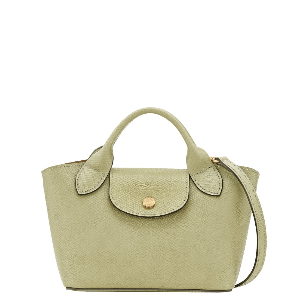 Lieblingstasche Epure XS pale green textured leather handbag with gold button closure and top handle