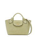 Lieblingstasche Epure XS pale green textured leather handbag with gold button closure and top handle