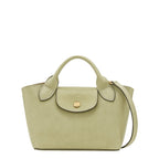 Lieblingstasche Epure XS pale green textured leather handbag with gold button closure and top handle