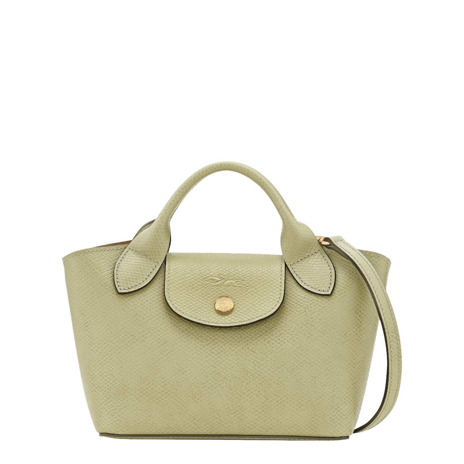 Lieblingstasche Epure XS pale green textured leather handbag with gold button closure and top handle