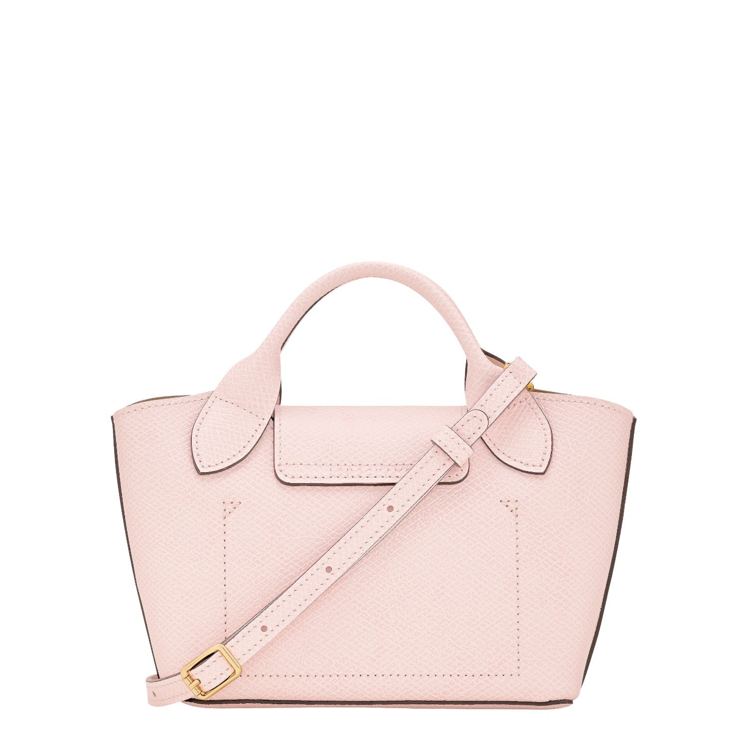 Lieblingstasche Epure XS pale pink textured leather handbag with top handle and adjustable shoulder strap.