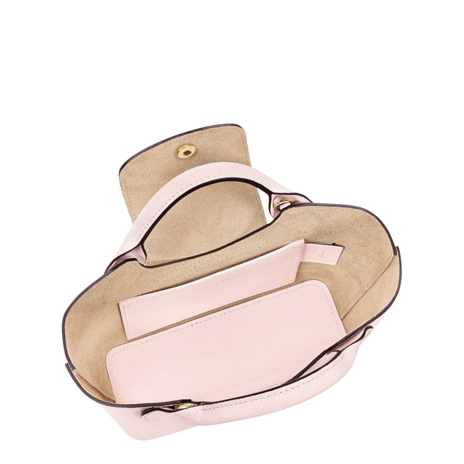 Lieblingstasche Epure XS pale pink pebbled leather crossbody bag with interior pockets and gold hardware.