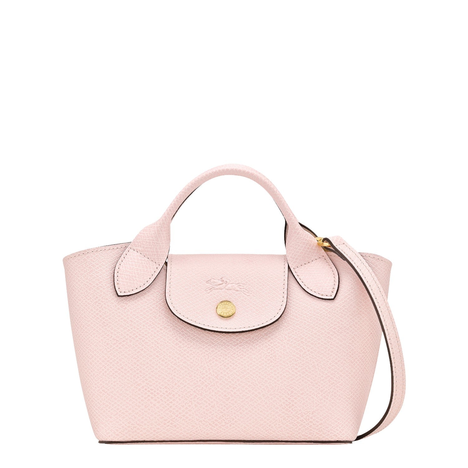 Lieblingstasche Epure XS light pink textured leather handbag with top handle and crossbody strap.
