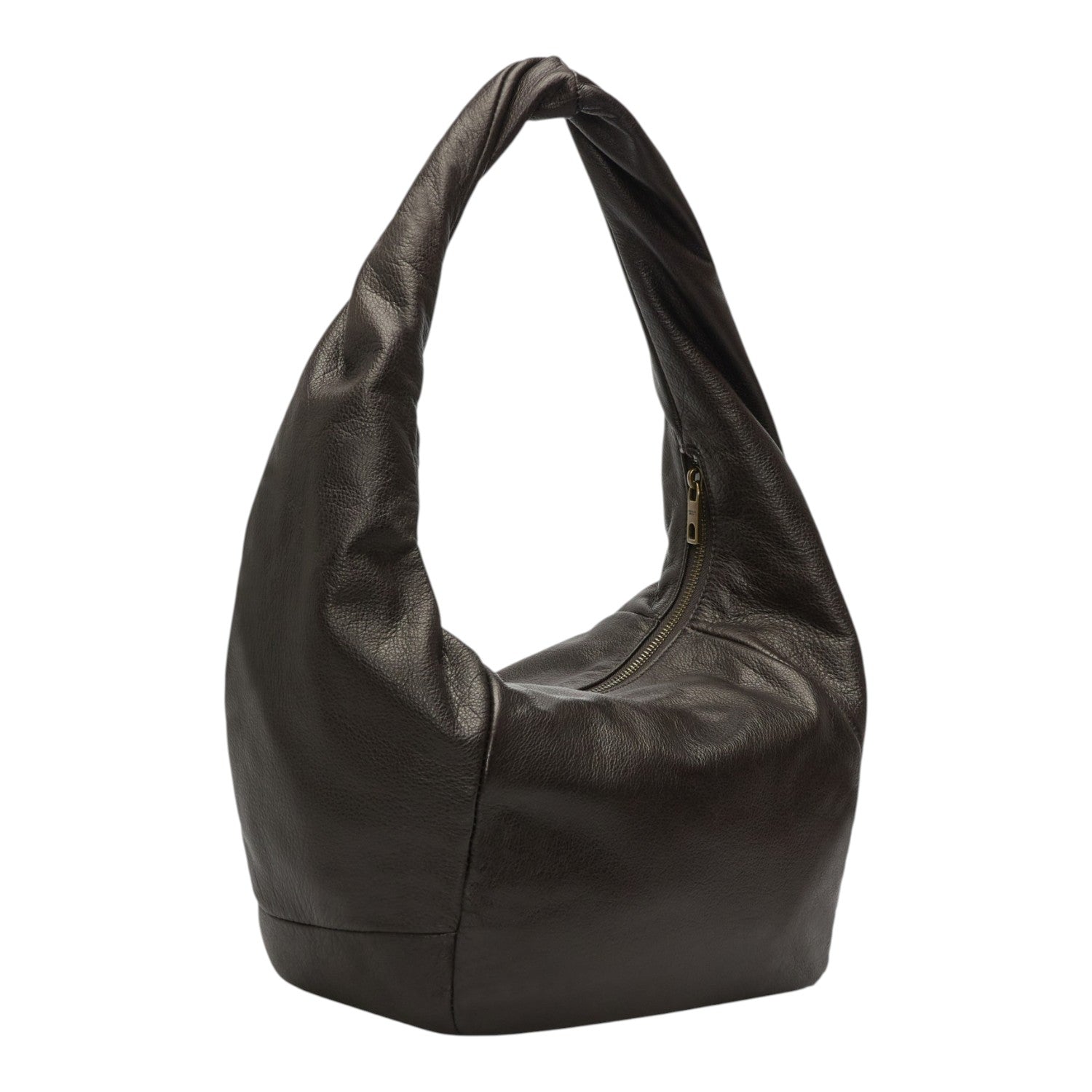 Lieblingstasche Farrah II hobo bag in dark brown pebbled leather with a twisted shoulder strap and zip closure