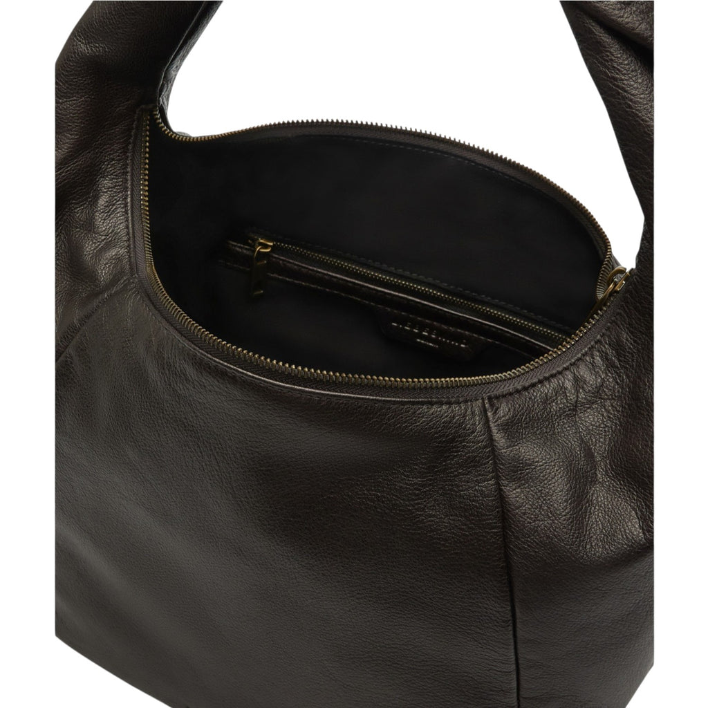 Lieblingstasche Farrah II Hobo M dark brown leather shoulder bag with interior zip pocket and gold tone hardware