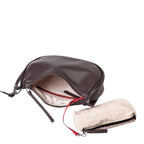 Lieblingstasche Fawn dark brown leather crossbody bag with an open interior and a matching patterned pouch
