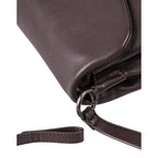 Close-up of the dark brown leather Fern handbag by Lieblingstasche showing the strap attachment and metal ring detail