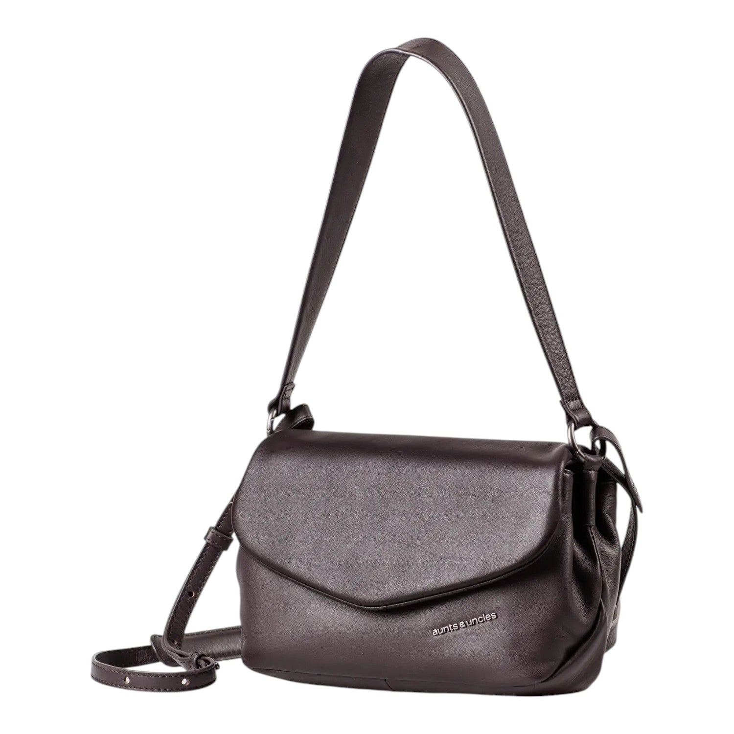Lieblingstasche Fern dark brown leather shoulder bag with a flap closure and adjustable strap