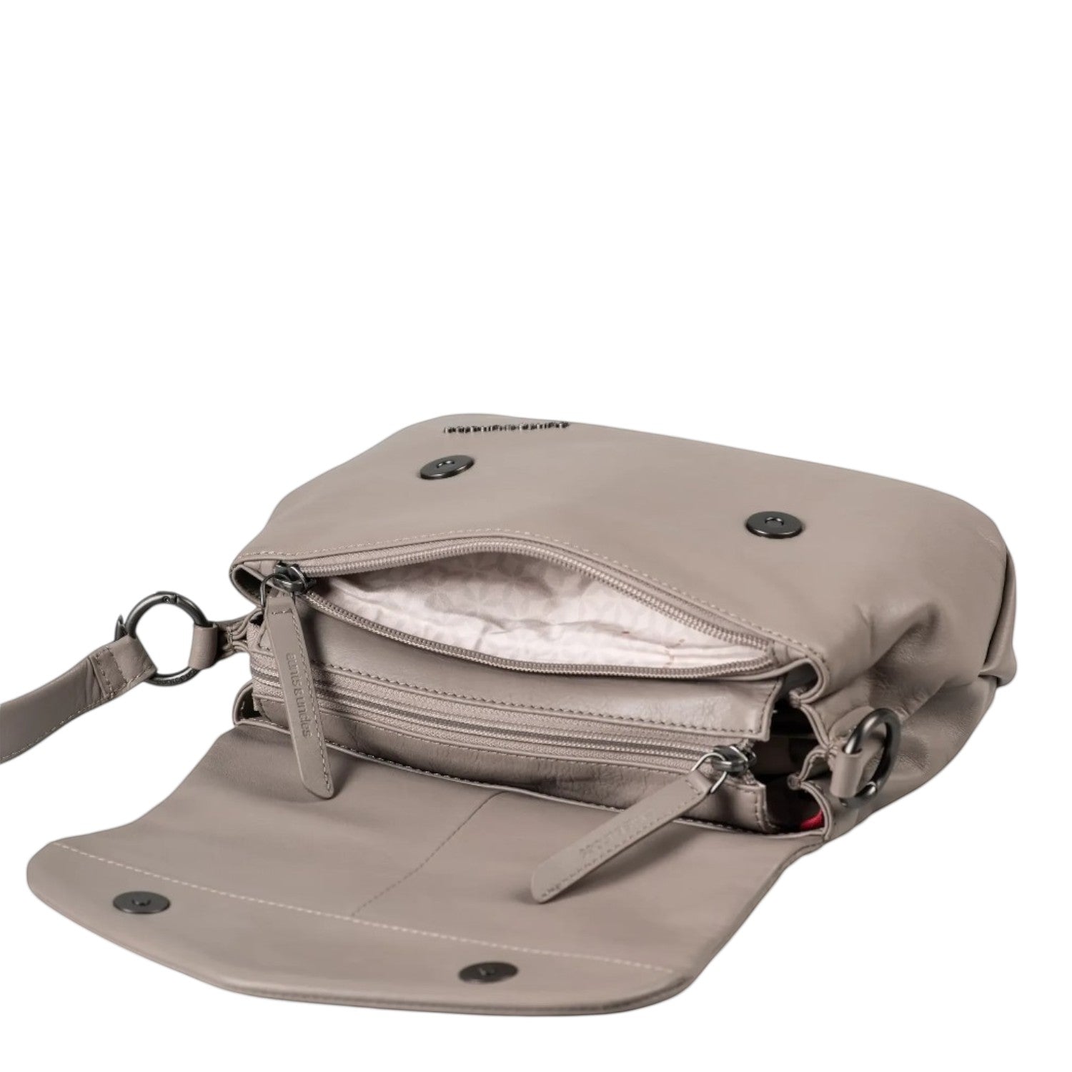 Lieblingstasche Fern taupe leather crossbody bag with open flap and zipper closure