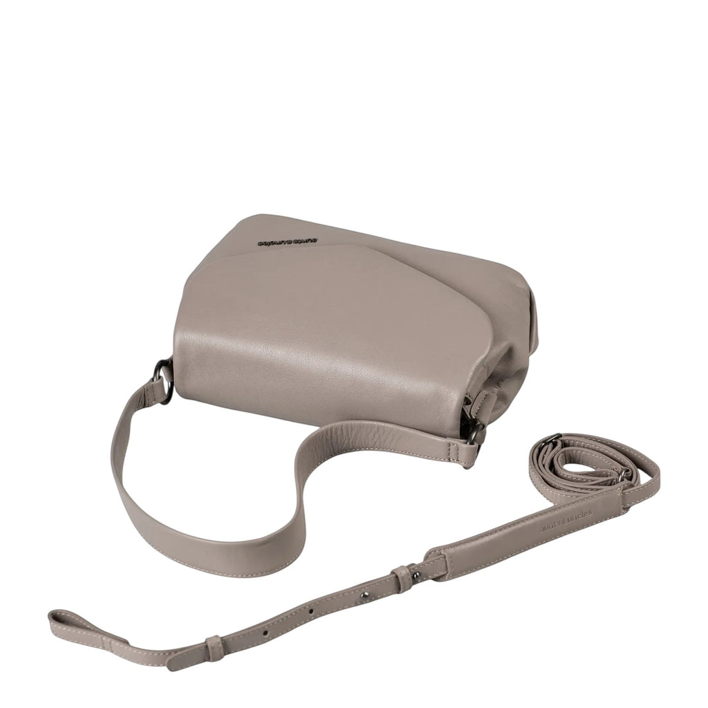 Lieblingstasche Fern taupe leather crossbody bag with adjustable strap and flap closure