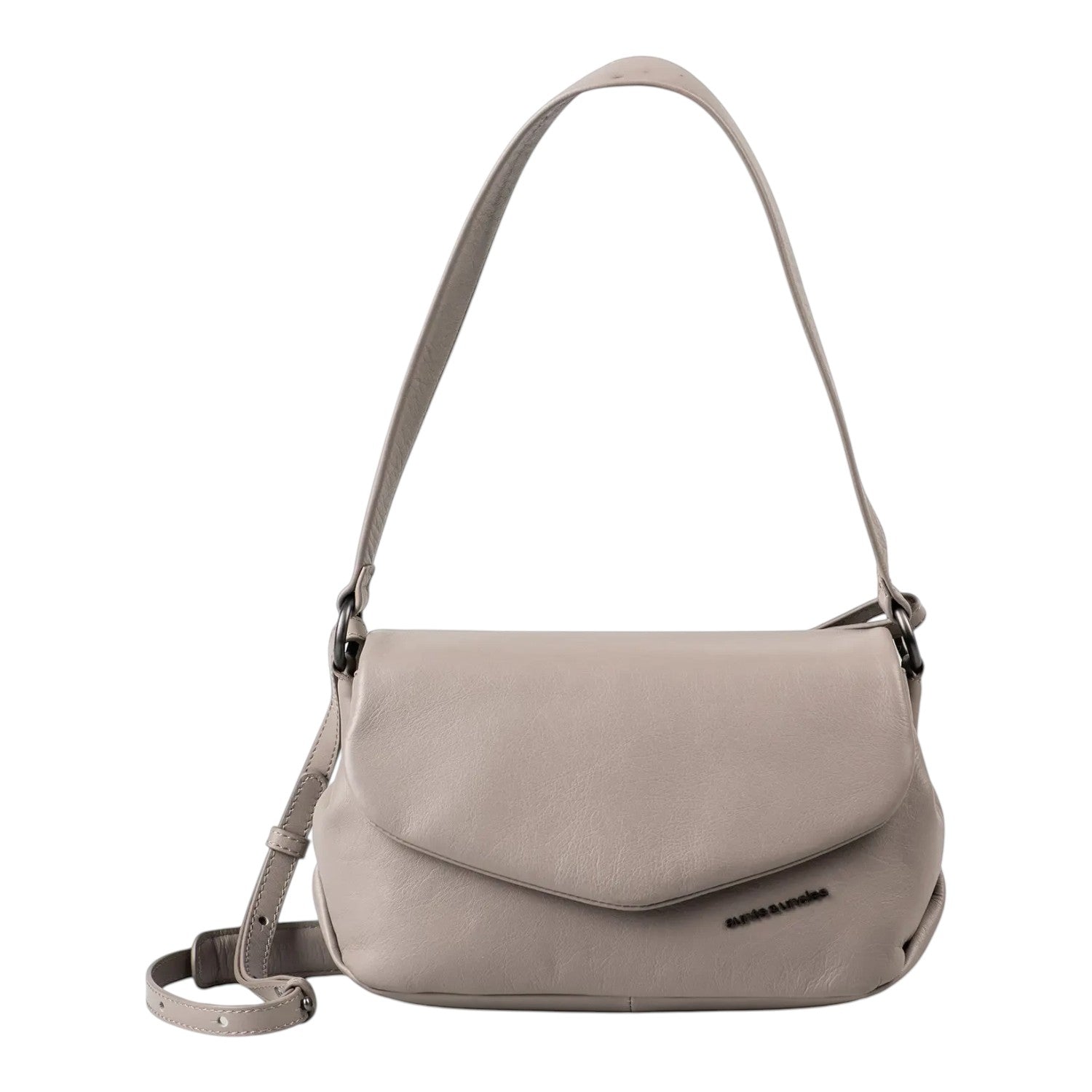 Lieblingstasche Fern taupe leather shoulder bag with a fold-over flap and adjustable strap