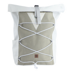 Lieblingstasche Fjord rolltop backpack in white and beige recycled sailcloth with a front bungee cord system
