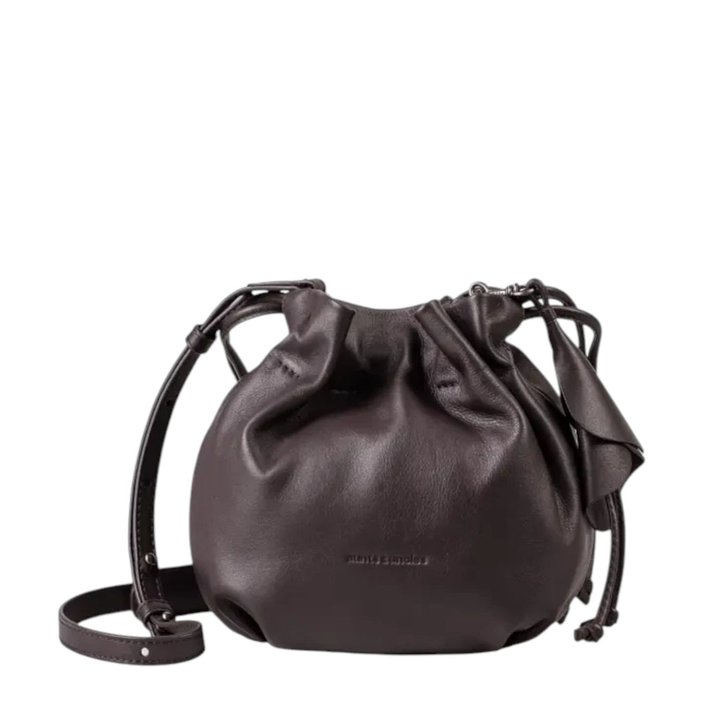 Lieblingstasche Fleur dark brown leather drawstring bucket bag with a soft slouchy silhouette and shoulder strap