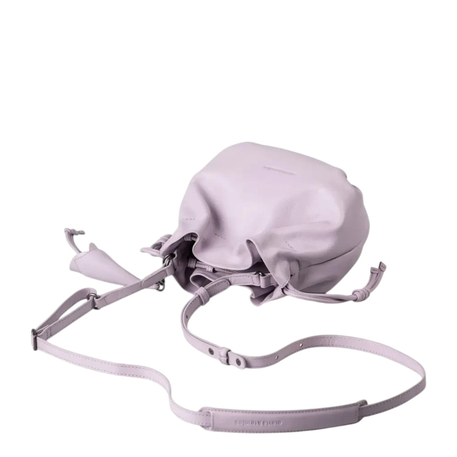 Lieblingstasche Fleur lavender leather bucket bag with drawstring closure and adjustable shoulder strap