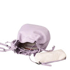 Lieblingstasche Fleur lavender leather bucket bag with a matching patterned internal pouch on a white background