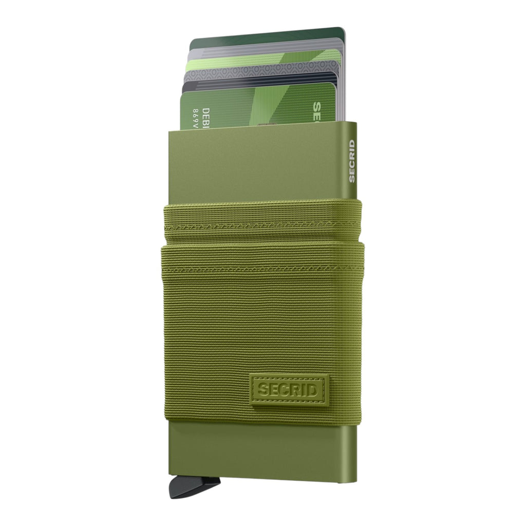 Lieblingstasche Flexwallet in olive green with RFID card protector and elastic powernet textile sleeve for cards