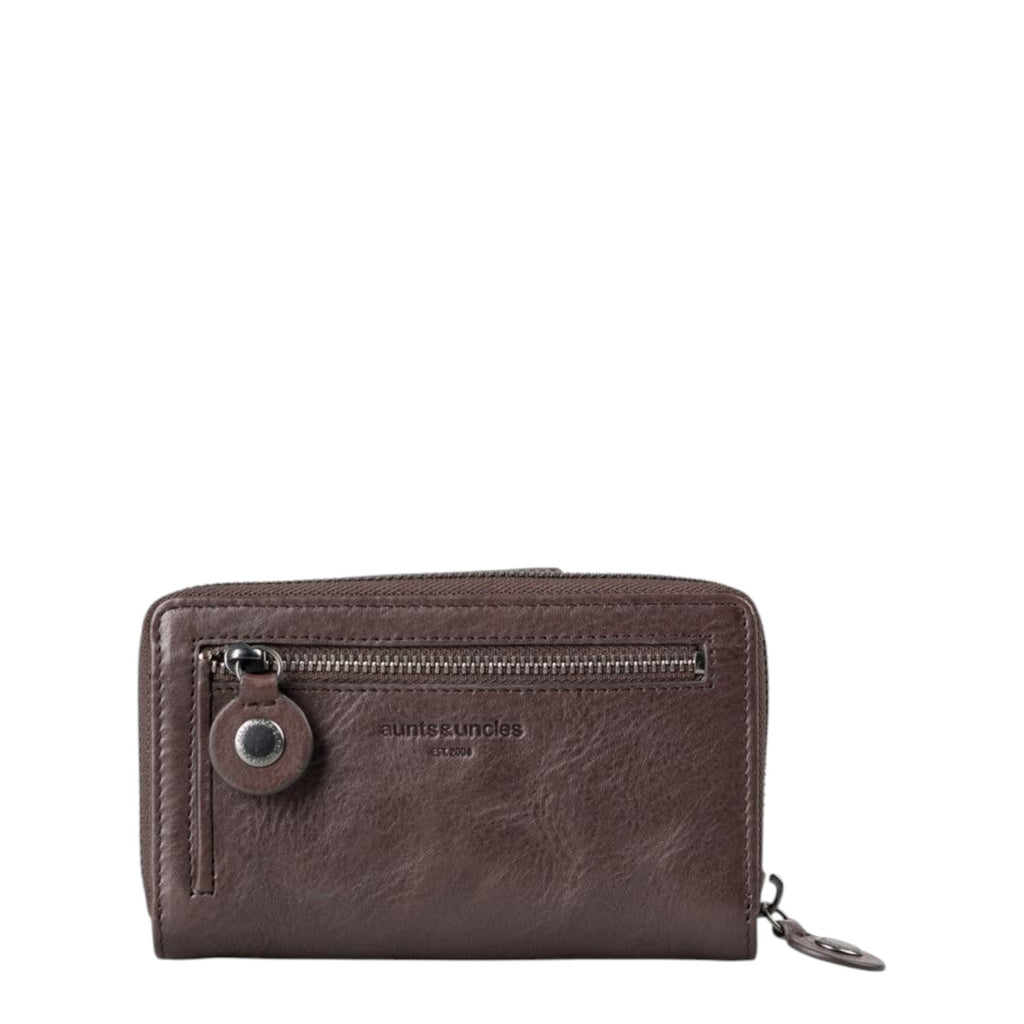 Lieblingstasche Francis brown leather wallet with a front zippered pocket and snap button detail