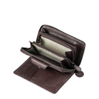 Lieblingstasche Francis dark brown leather wallet with open compartments and striped interior lining
