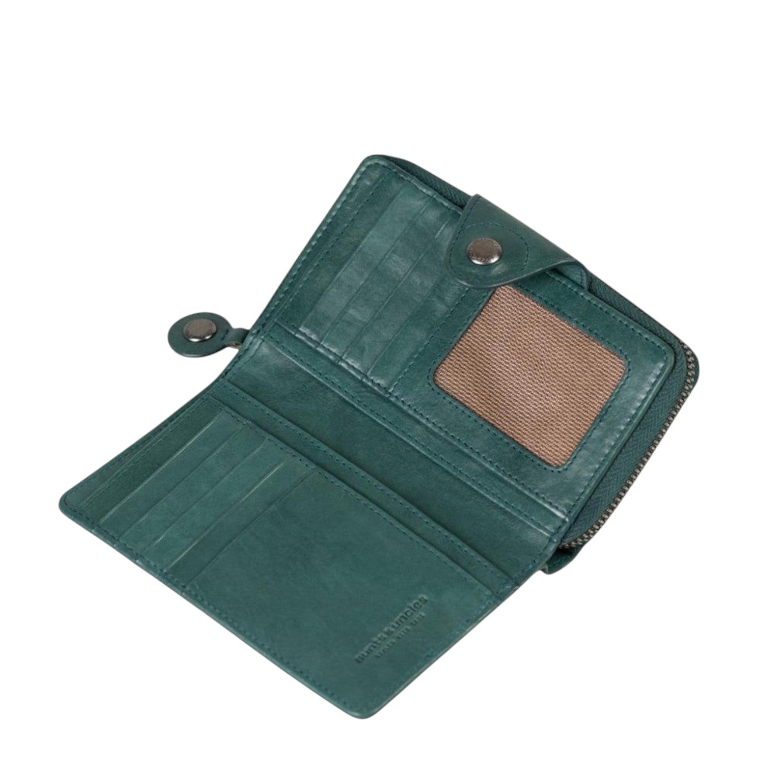 Lieblingstasche Francis open green leather wallet with card slots and a snap button closure
