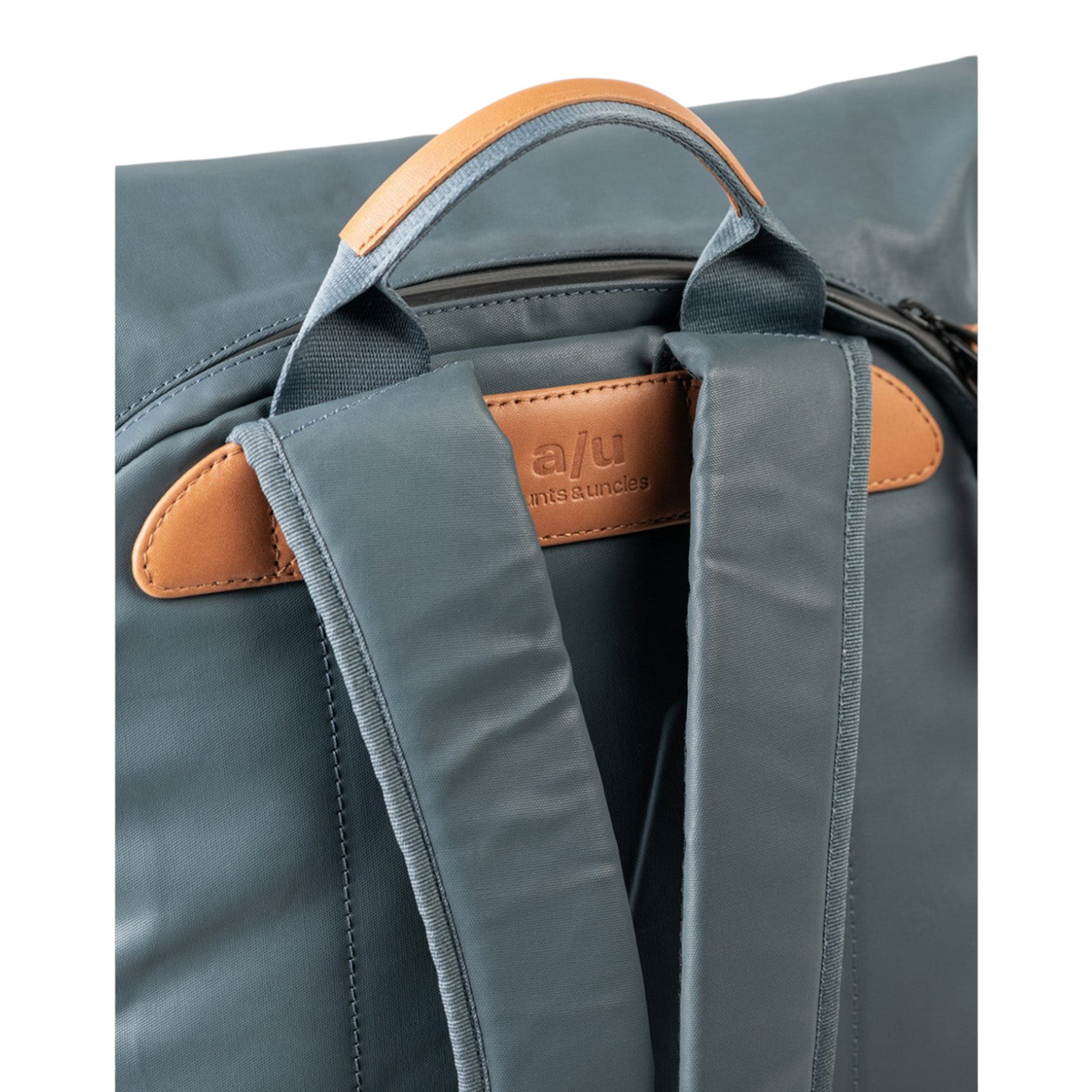 Lieblingstasche a/u by aunts & uncles Fukui backpack in grey coated canvas with tan leather details and padded straps