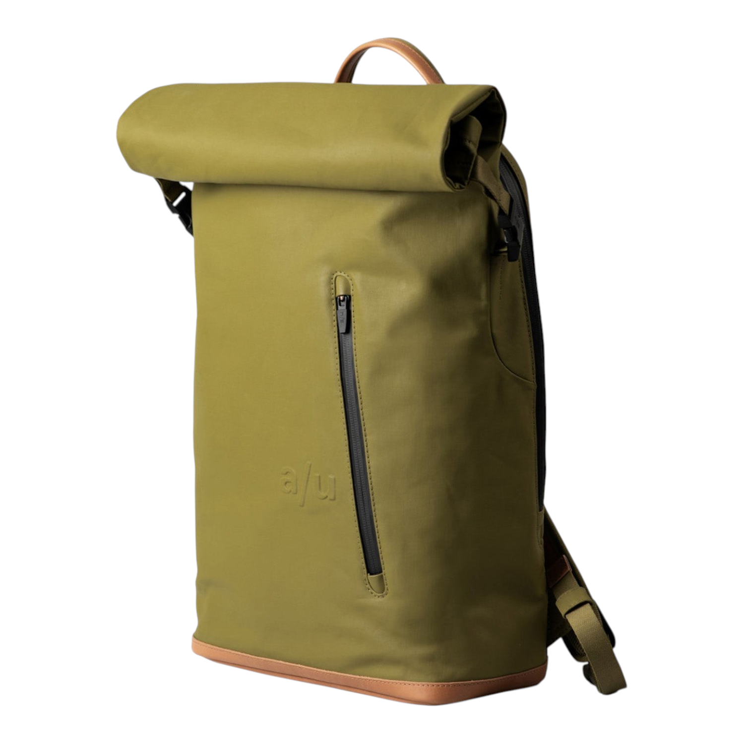 Lieblingstasche a/u by aunts & uncles Fukui rolltop backpack in olive green coated canvas with leather details.