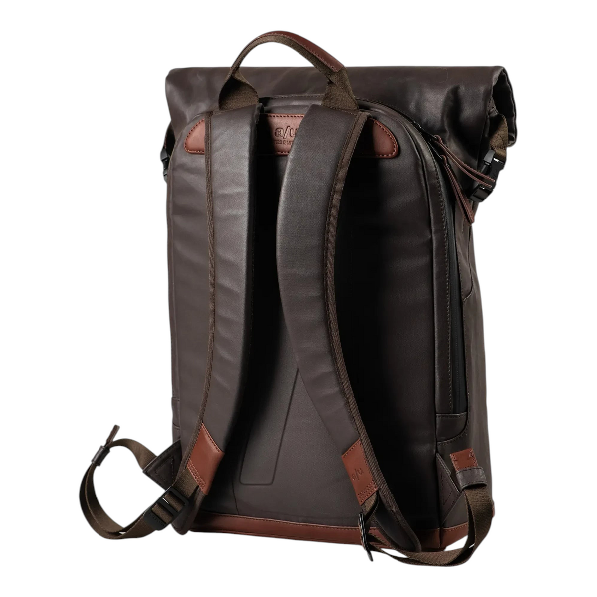 Lieblingstasche a/u by aunts & uncles Fukui rolltop backpack in dark brown coated canvas with leather details