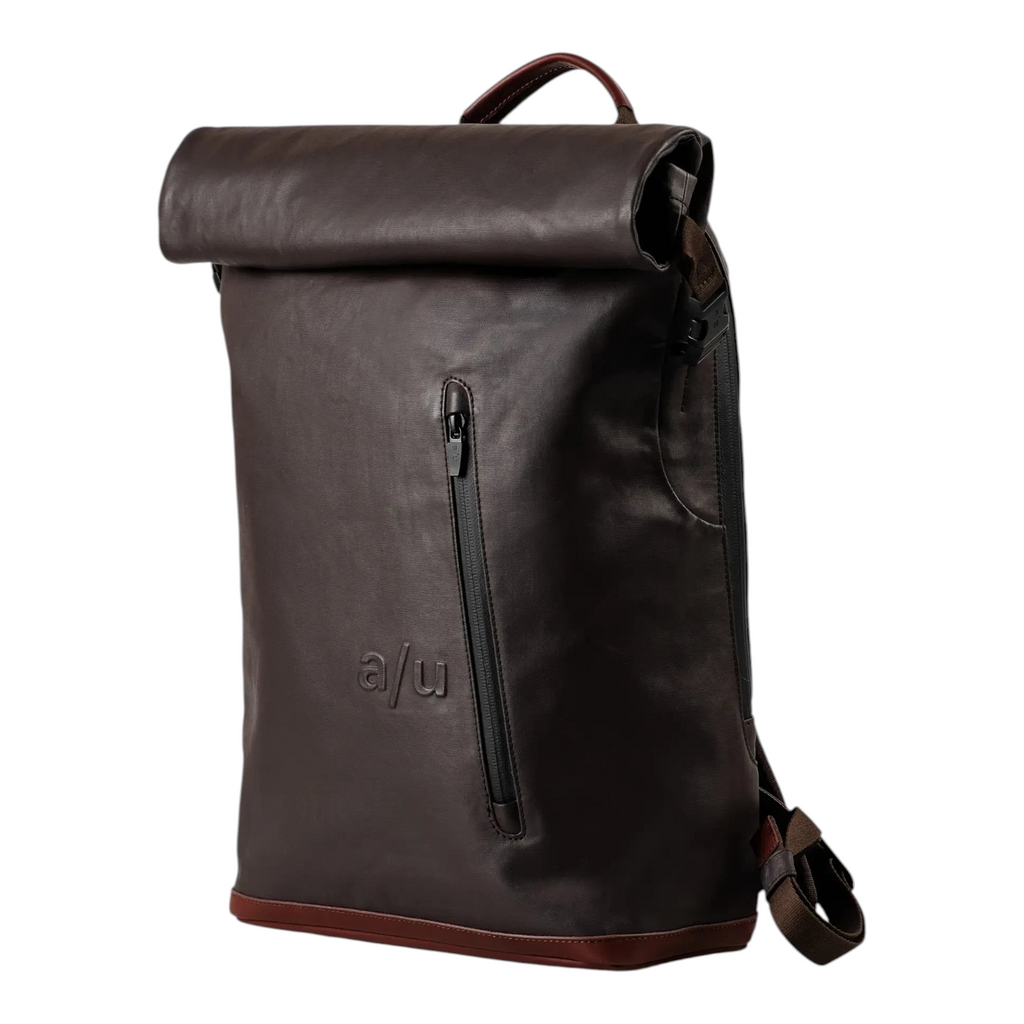 Lieblingstasche a/u by aunts & uncles Fukui dark brown rolltop backpack made of coated canvas with leather details