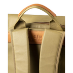 Lieblingstasche a/u by aunts & uncles Fukui rolltop backpack in olive green coated canvas with tan leather details.
