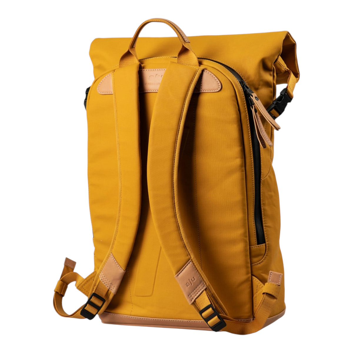 Lieblingstasche a/u by aunts & uncles Fukui rolltop backpack in mustard yellow coated canvas with leather details
