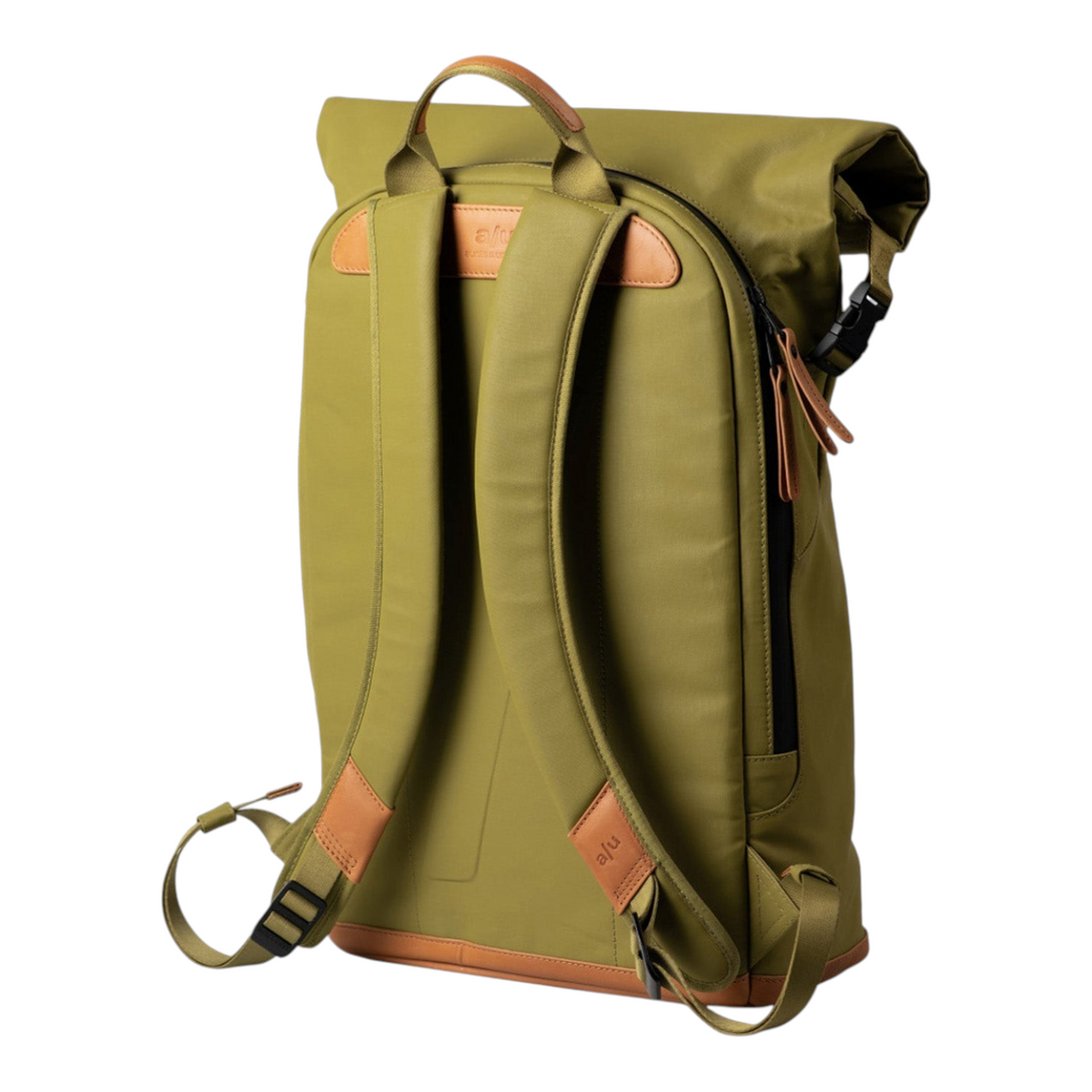 Lieblingstasche a/u by aunts & uncles Fukui rolltop backpack in olive green coated canvas with tan leather details