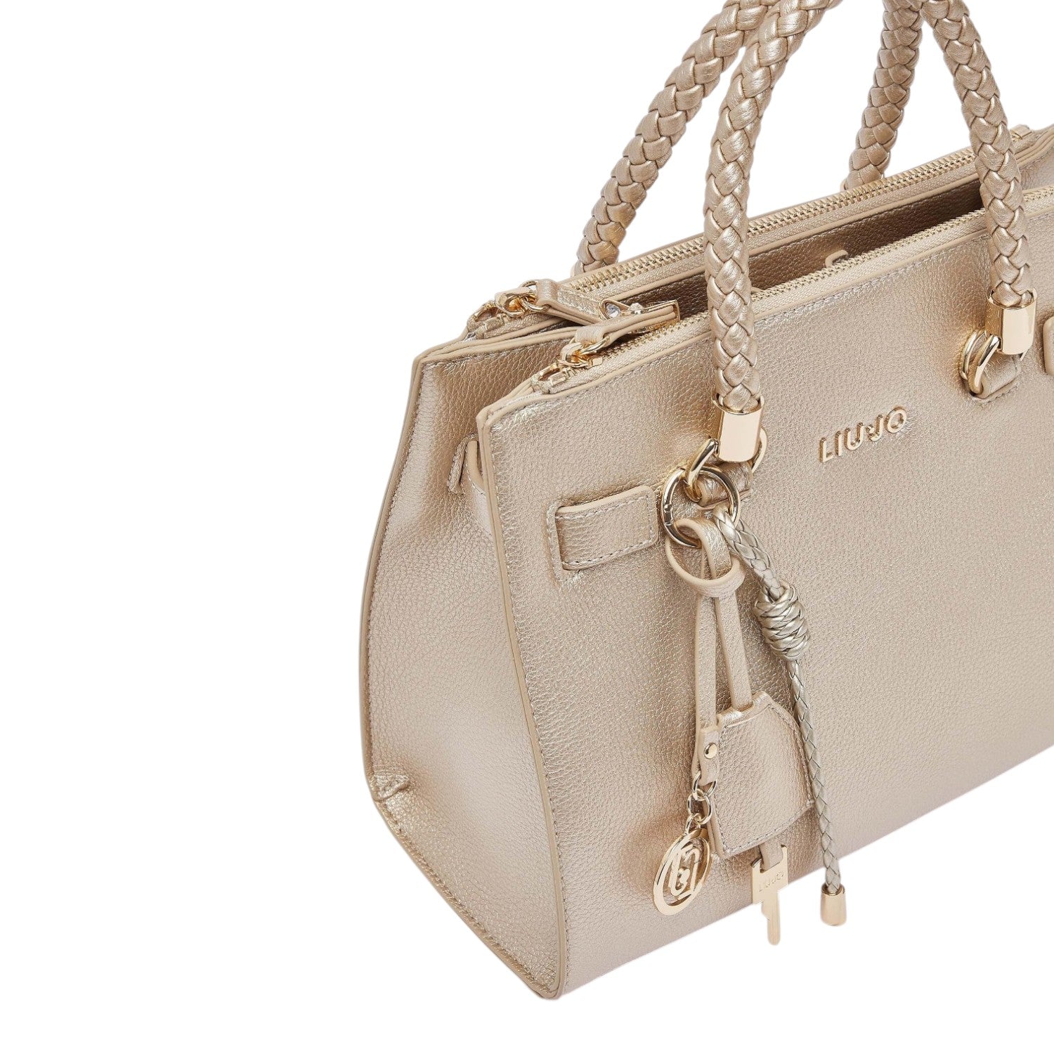 Lieblingstasche ECS Satchel S in metallic gold with braided handles and gold-tone logo hardware