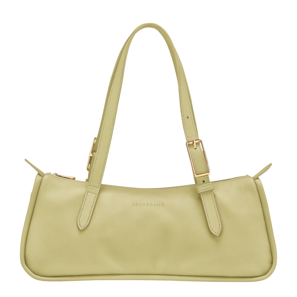 Lieblingstasche pale green leather baguette shoulder bag with gold buckle detail and zip closure