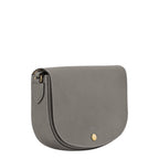 Lieblingstasche grey leather crossbody bag with gold hardware and embossed logo. Structured flap closure.