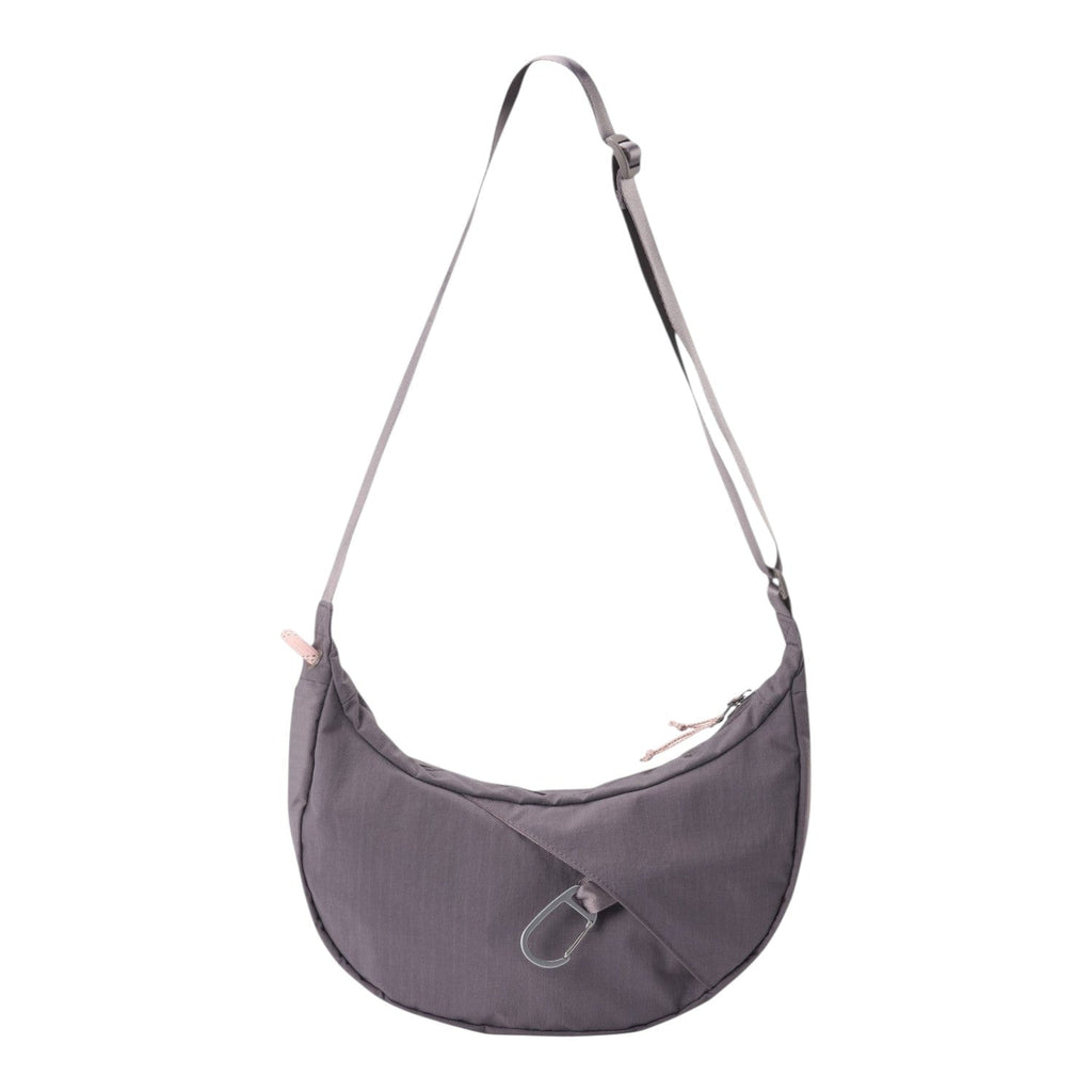 Lieblingstasche grey crescent-shaped nylon sling bag with an adjustable strap and silver carabiner detail