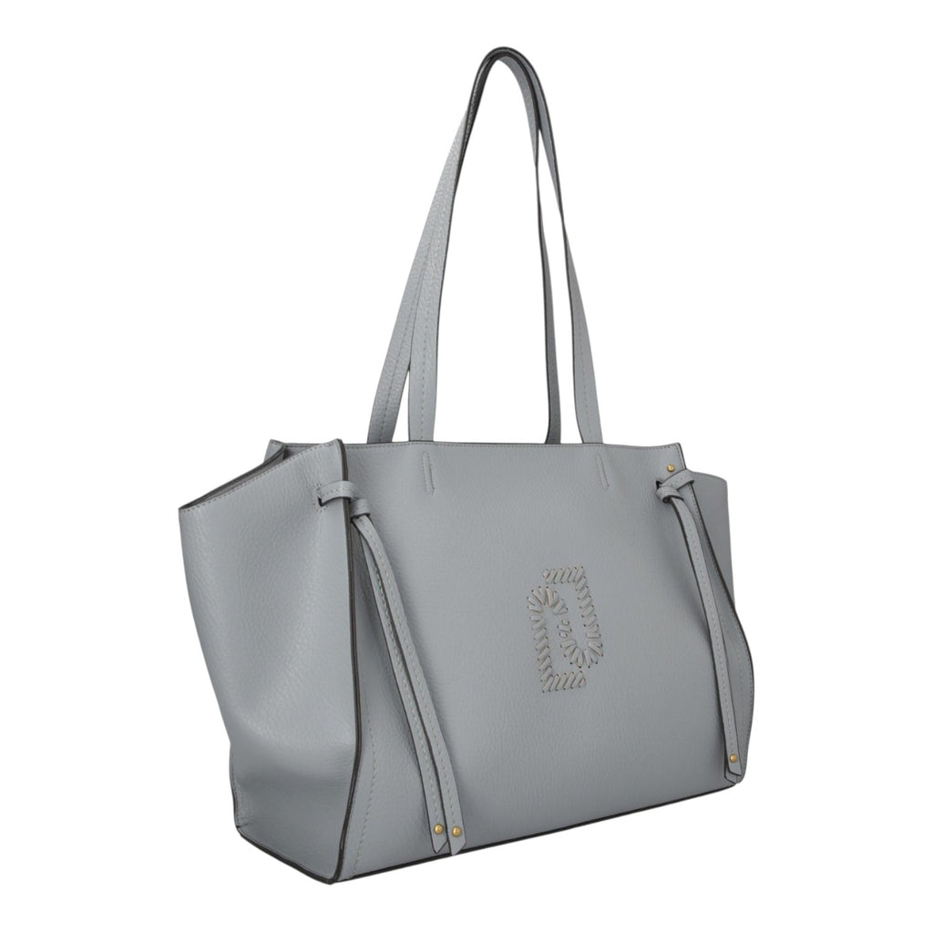 Lieblingstasche Tote L in light grey faux leather with side tie details and a central embossed logo