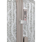 Lieblingstasche Edition 4W Trolley S, a small grey and white patterned hard-shell suitcase with a TSA combination lock.