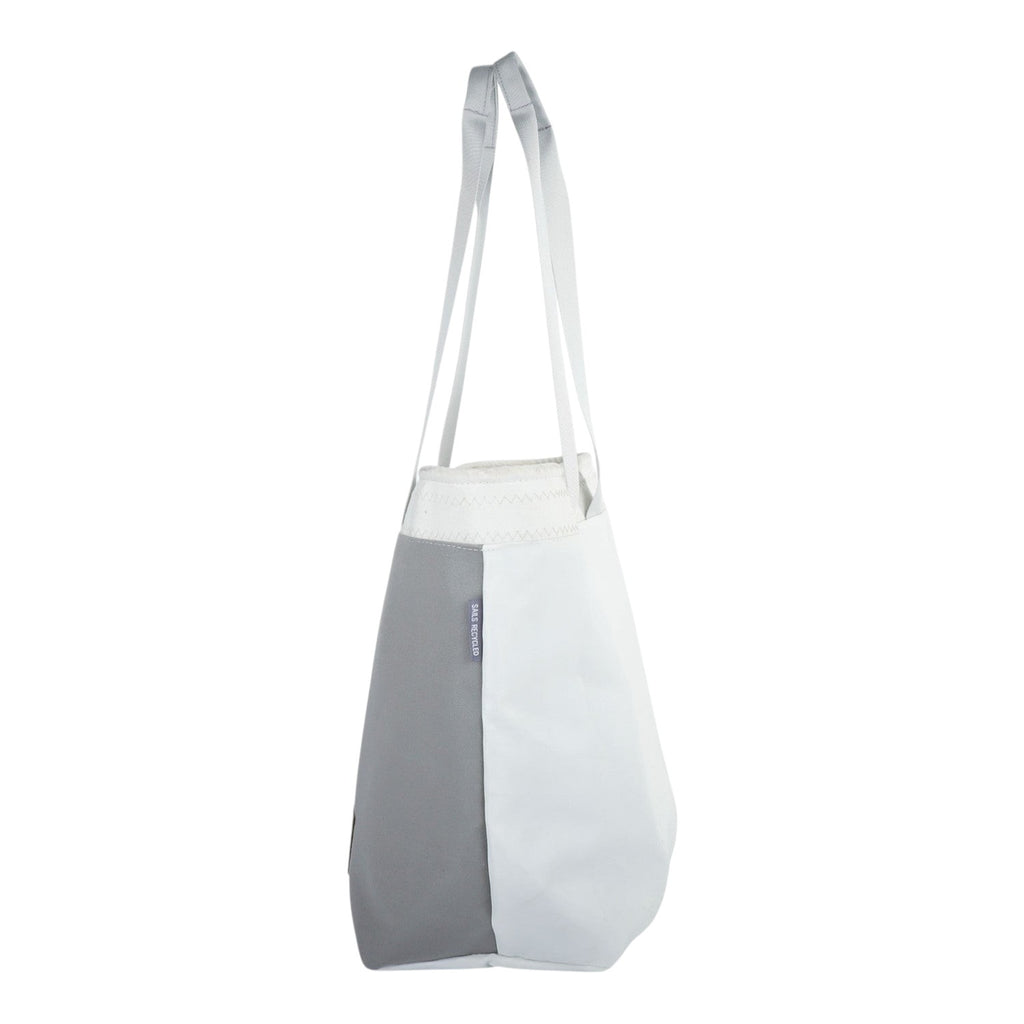 Lieblingstasche grey and white recycled sail tote bag with white handles.