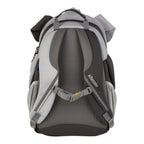 Lieblingstasche Großer Freund grey backpack with padded straps and mesh back panel, featuring elephant ear details.