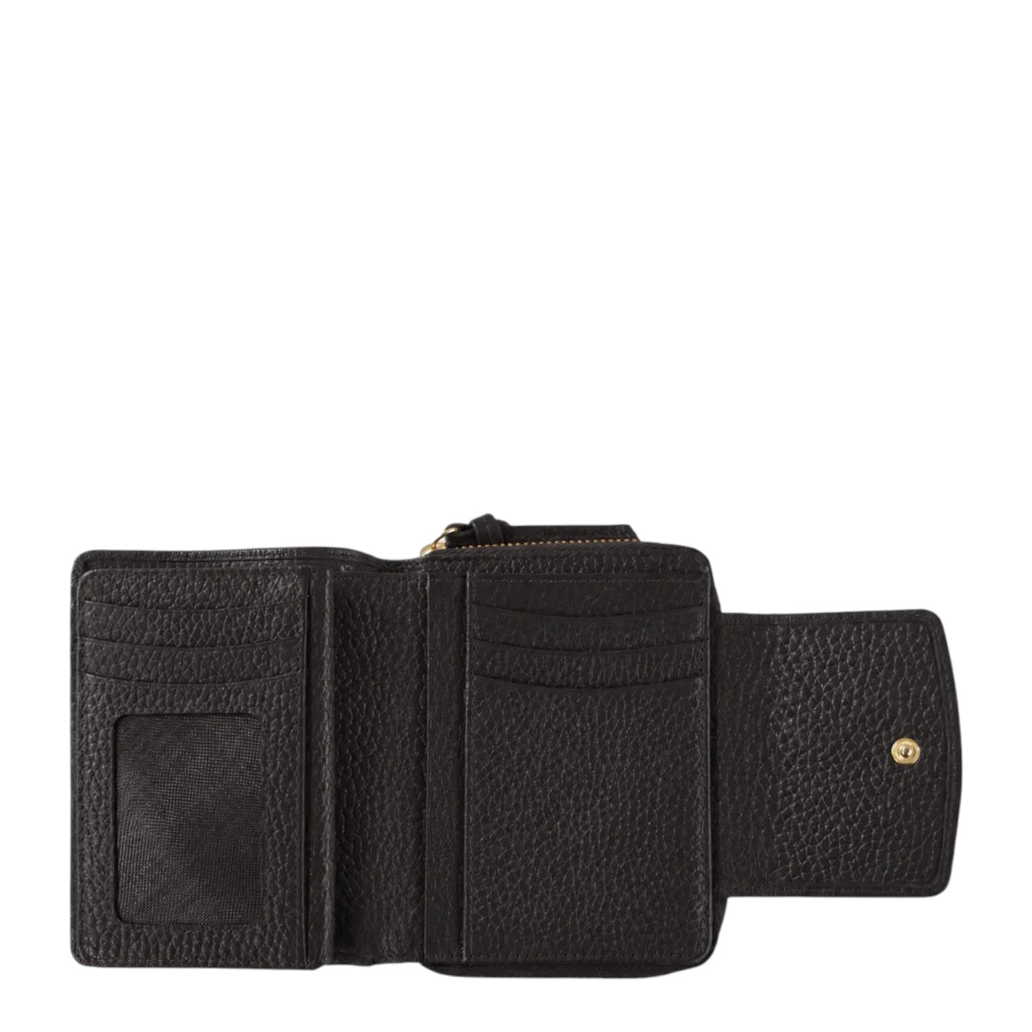 Lieblingstasche Hanna RFID wallet in black pebbled leather with card slots and an ID window, open view